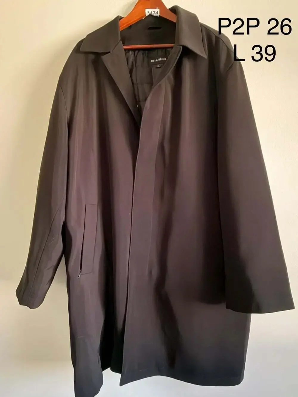 Bellissimo Black Car Coat XL Minimalist Overcoat Zip-Out Lining Y2K